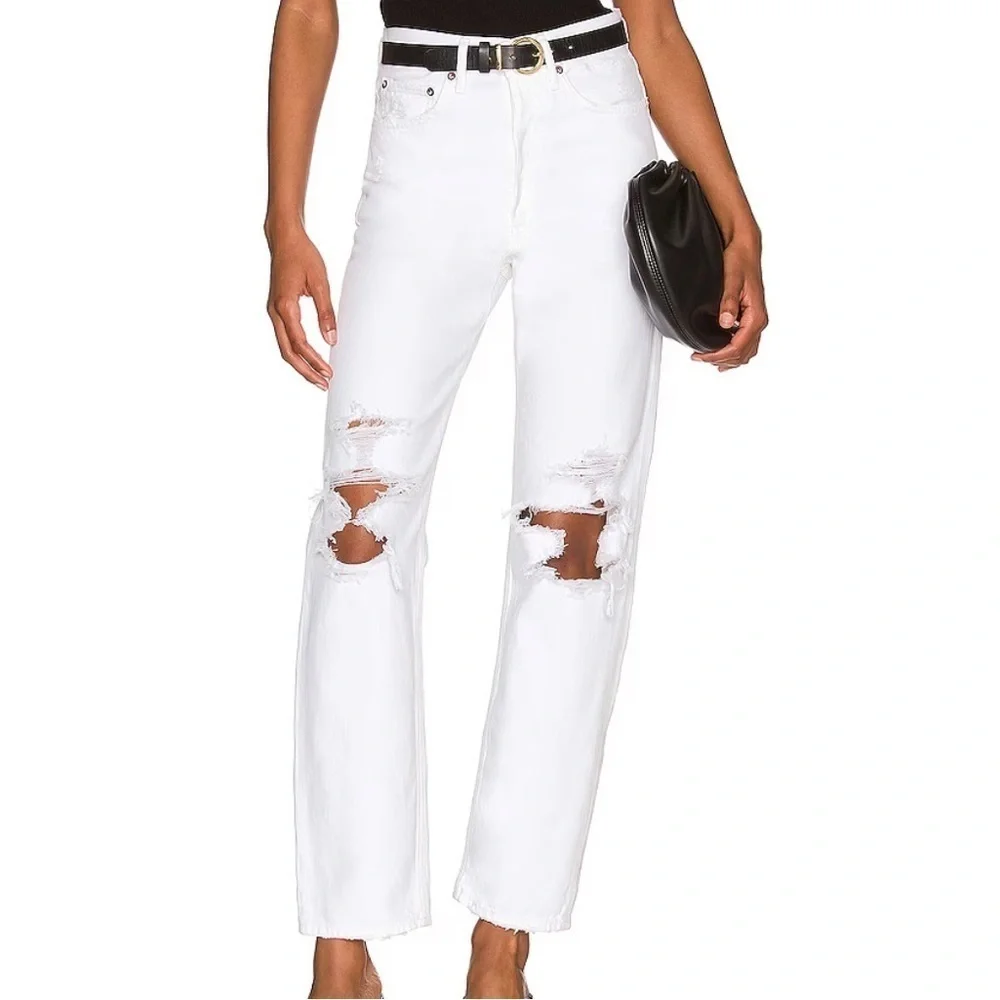 Agolde 90's White Distressed Jeans High Rise Button Fly NWT​​​​